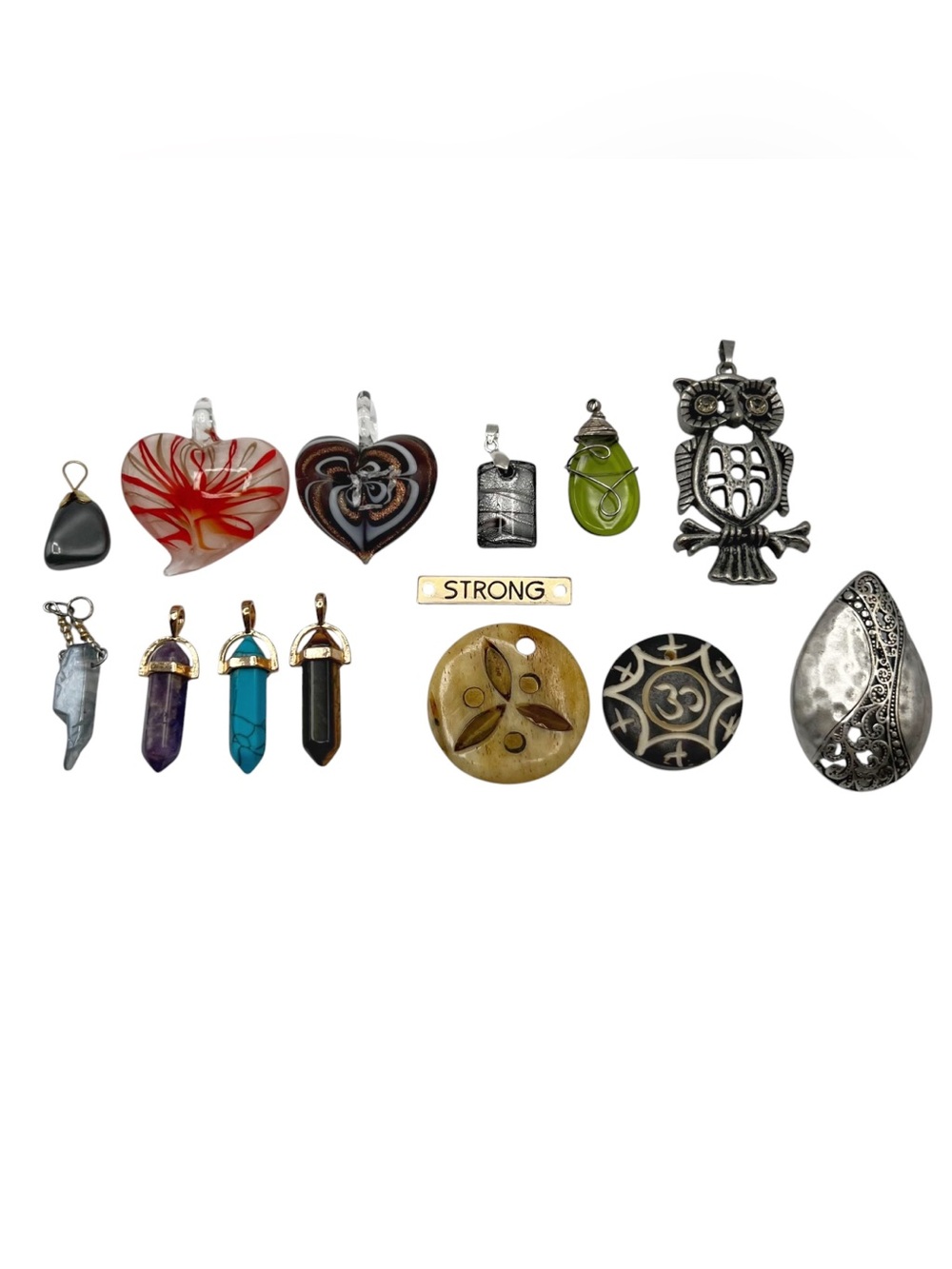 Lot of 14 Pendants & Charms for Jewelry Making or Crafting: Glass & Stone